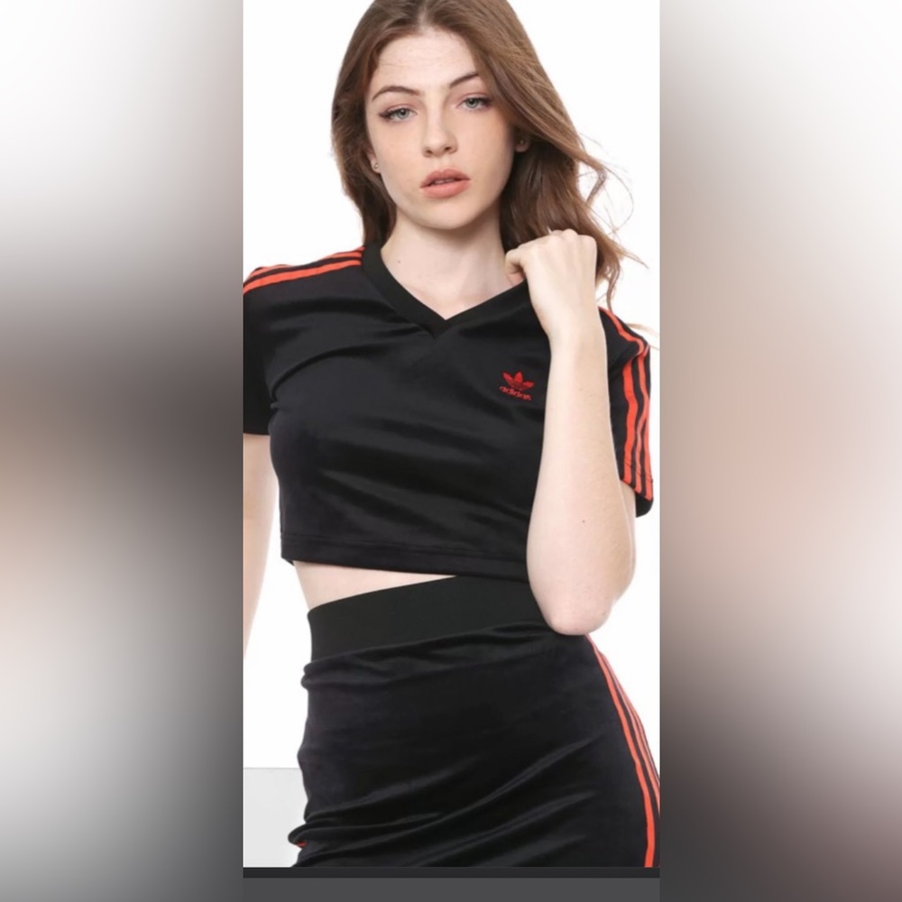Adidas v- day 3 striped velvet crop top new with tags